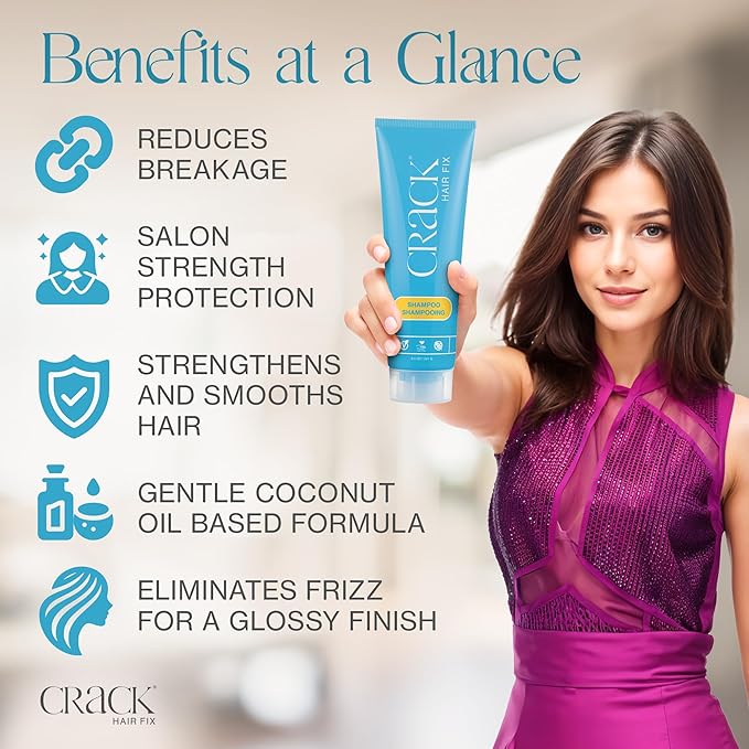 Crack HAIR FIX Shampoo with Twist Bottle | Moisturizing & Strengthening Sulfate-Free Formula | Protects Against Dryness, Reduces Breakage & Restores Shine | 8.5 Oz / 241 G