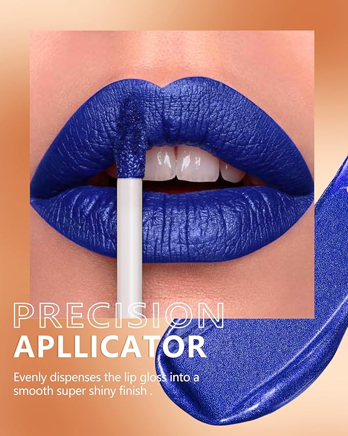 MAKI YIKA Blue Lipstick for Women Metallic Lipsticks Glitter Long Lasting Lipstick No Smudge No Transfer Liquid Pink Lip Gloss (BR015 Blue Storm)