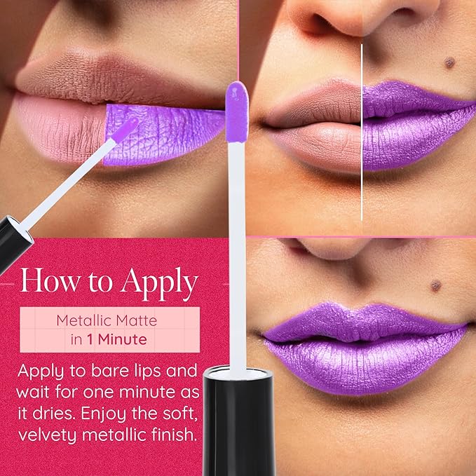Aromi Metallic Liquid Lipstick | Long-Lasting, Waterproof, Smear and Smudge Proof, Bright Lilac Lip Color with Shimmery Finish (Purple Unicorn)
