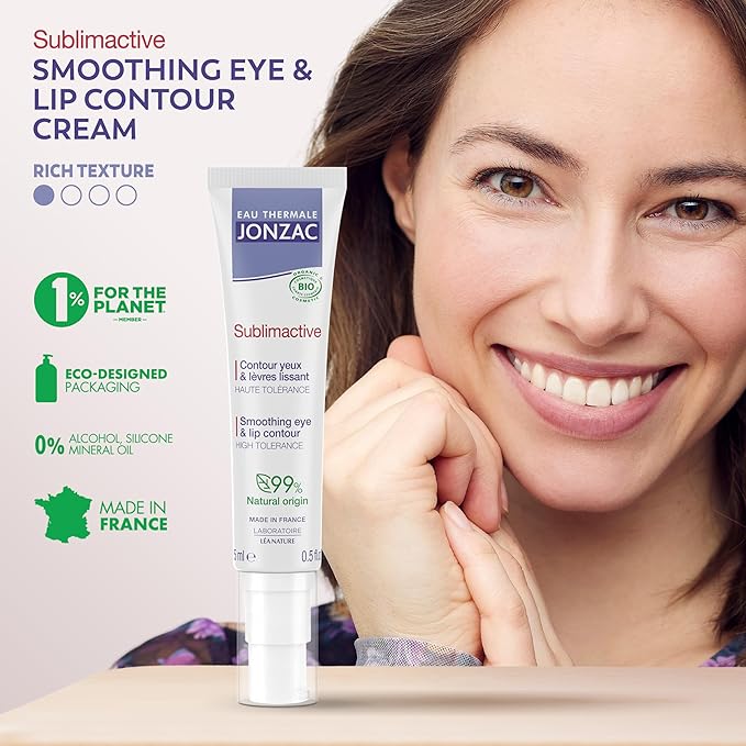 JONZAC Eau Thermale Sublimactive Organic Anti-Aging Eye & Lip Contour Cream - Reduces Fine Lines and Puffy Eyes - Dark Circles Reduced - Natural Skin Care - 0.5 fl oz