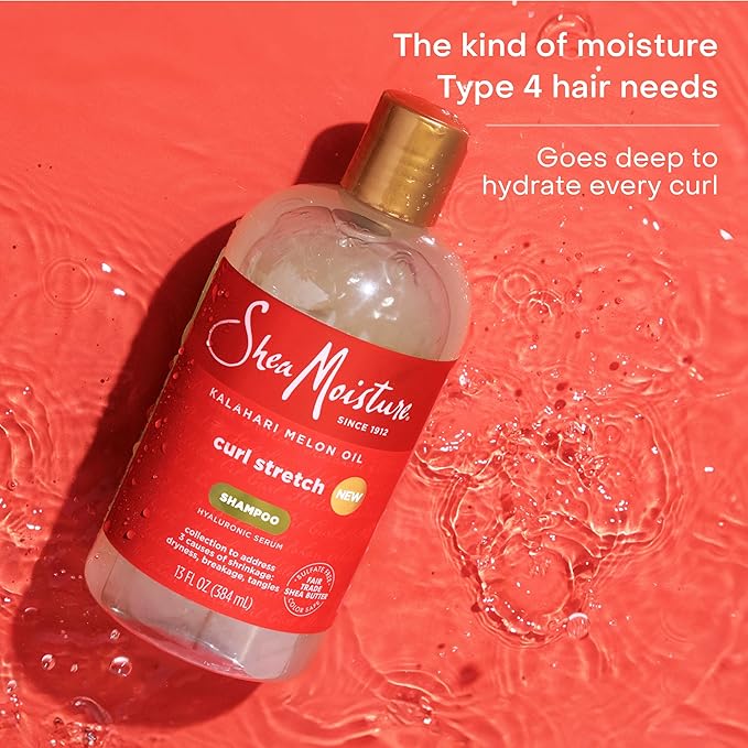 SheaMoisture Curl Stretch Shampoo Kalahari Melon Oil Infused with Hyaluronic Serum, Cleanses and Hydrates for Strong and Soft Curls, for Type 4 Hair 13 Fl Oz