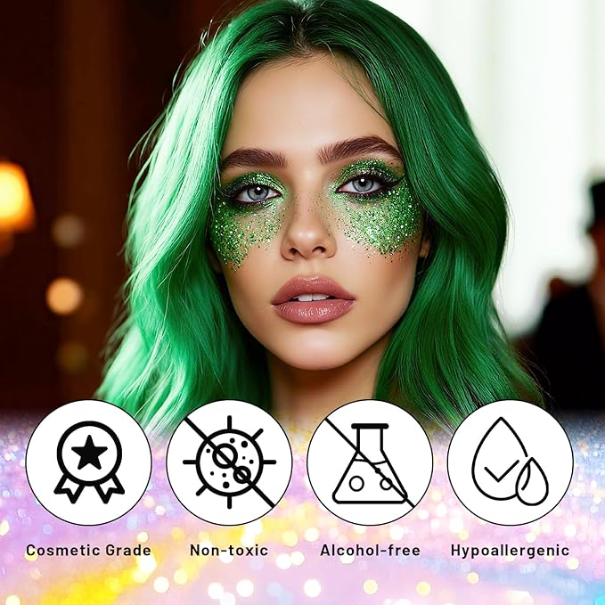 DAGEDA Green Body Glitter Stick,St Patricks Day Accessories,Sparkly Green Face Glitter Makeup,Holographic Hair Glitters St Patricks Day Costumes for Women, Shimmer Face Paint Stick for Carnival Party