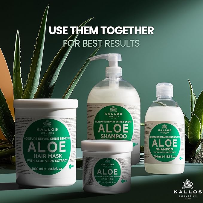 Kallos KJMN Aloe Vera Moisture Repair Shine Shampoo with for dry and damaged hair with a aloe vera extract – Pump 1000 ml - 33,81 Fl Oz