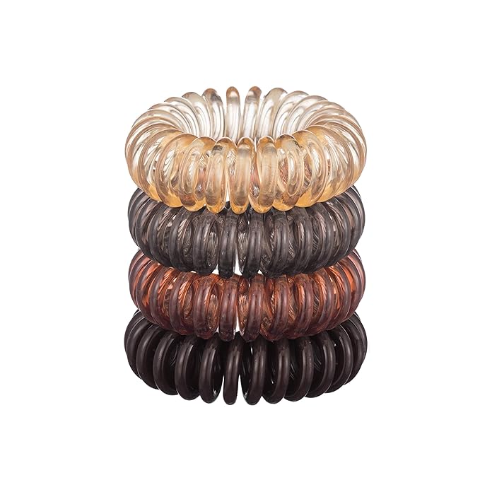 Kitsch Spiral Hair Ties for Women - Creaseless and Dent-free Coil Hair Ties No Damage, Phone Cord Coils | Made of Flexible and Durable Plastic | Ideal Gifts for Women - 4pcs (Brunette)