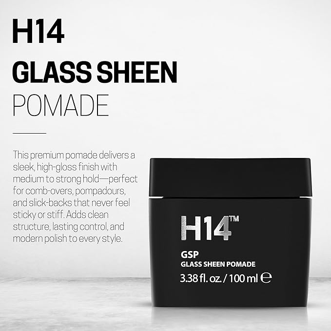 H14 Glass Sheen Pomade for Men 100 mL – Water-Based High Shine Hair Styling Product with Flexible Hold – Lightweight Paste for Texture, Slick Styles & Smooth Finish – Made in Europe