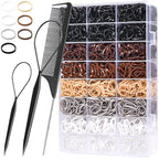 TsMADDTs Small Hair Ties Set, 2000PCS Rubber Bands with Organizer Box, 7 Natural Colors Clear Black Brown, Rat Tail Comb