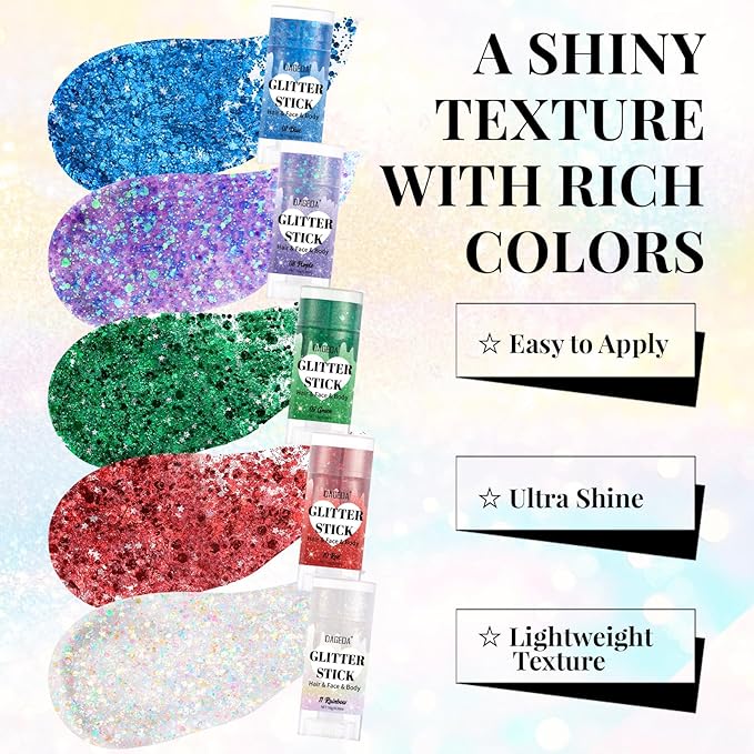 DAGEDA Green Body Glitter Stick,St Patricks Day Accessories,Sparkly Green Face Glitter Makeup,Holographic Hair Glitters St Patricks Day Costumes for Women, Shimmer Face Paint Stick for Carnival Party