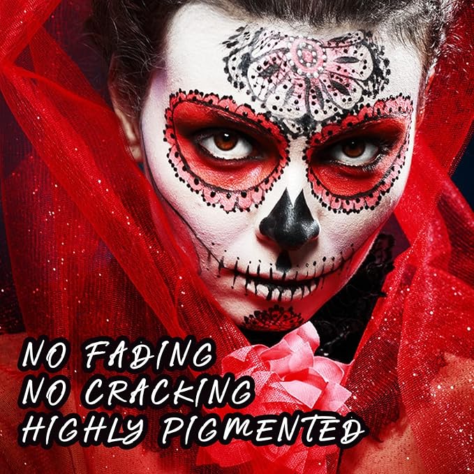 MEICOLY Halloween Clown Makeup Wheel,Cream White Black Red Face Body Paint,Blendable Devil Goths Joker Zombie Vampire Skeleton Cosplay Face Paint Makeup,3 Colors SFX Makeup Palette,12g/0.42 oz
