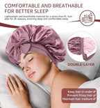 HiRui Silk Satin Bonnet for Sleeping Women, Double-Layer Sleep Cap Shower Cap with Adjustable Tie, Moisture Retaining Satin Lined Hair Bonnet for Curly and Natural Hair (Blush Pink/Pink, Medium)
