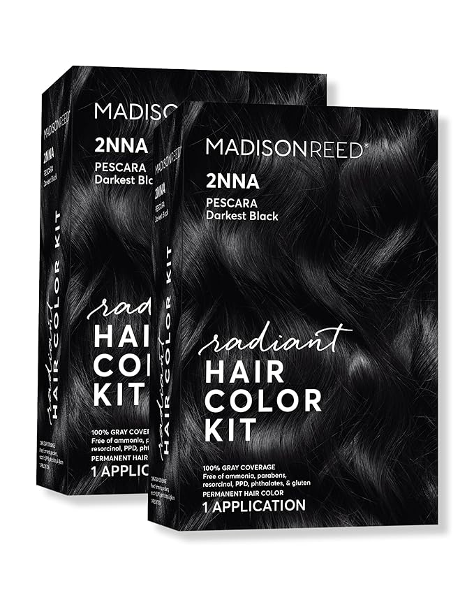 Madison Reed Radiant Hair Color Kit - 2NNA Darkest Cool Black with Ash Undertones (Pescara Black), Dimensional Gray Hair Blending Permanent Hair Dye, PPD-Free & Ammonia-Free, 2 Pack