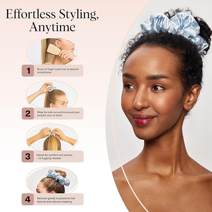 Bridgerton x Kitsch Satin Scrunchies for Women, No Snag, No Tugging, Soft & Comfortable Scrunchies for Girls, Perfect for Day or Night | Ideal Gifts for Women - Toile De Blue