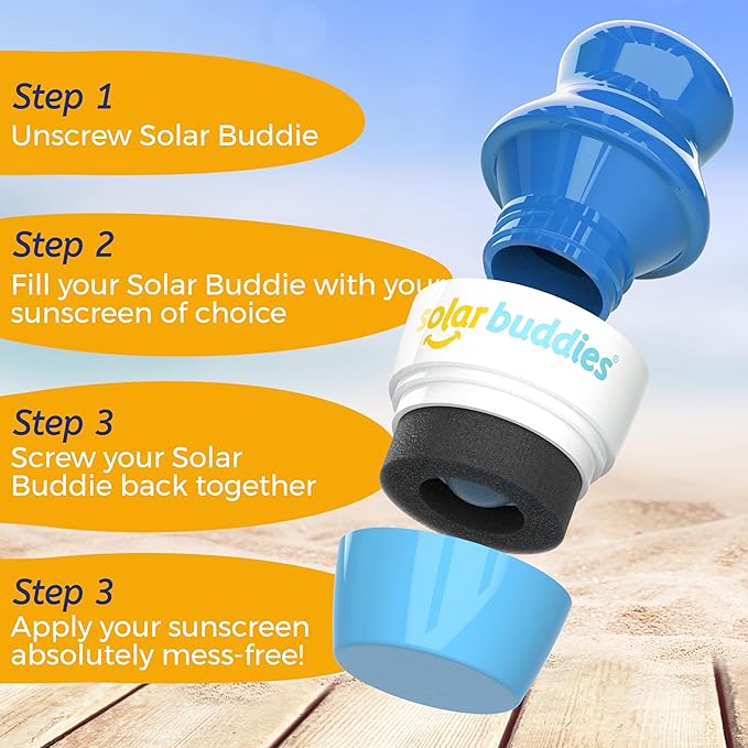 Solar Buddies Sunscreen Applicator - Single Full Blue - Refillable Roll on Sponge Sunscreen, Suncream & Lotion Applicator For Kids, Adults & Families - Holds 3.4fl oz, Perfect Size for Travel