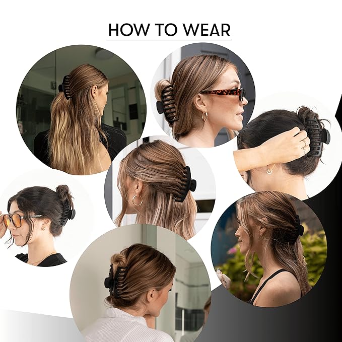 FRAMAR Large Claw Clips For Thick Hair – Large Hair Clip For Thick Hair, Big Hair Clips For Women, Hair Claws Clips For Women, Black Hair Clips, Black Claw Clip - 4 Pack Non Slip Matte Finish