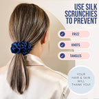 Blissy Silk Scrunchies (3 Pack) - 100% Pure Mulberry Silk - 22 Momme 6A High-Grade Fibers Scrunchie for Straight & Curly Hair - Preventing Breakage, Tangling, & Creasing (Blue Regular)