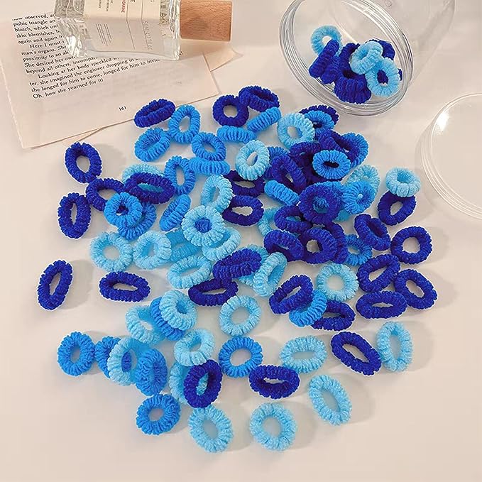 500 PCS Multicolor Cotton Hair Ties, Small Seamless Kids Hair Ties – Soft No-Crease Baby Hair Elastics for Girls, Kids & Toddlers, Gentle Ponytail Holders for Thin & Thick Hair. (Blue)