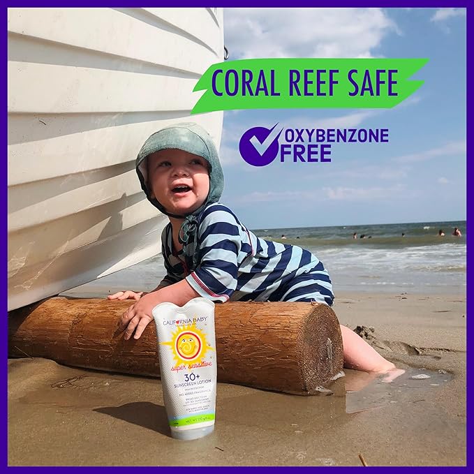 California Baby Super Sensitive SPF 30+ Sunscreen | Unscented | Mineral Based | Titanium Dioxide | Travel Size Baby Sunscreen for Face + Body | 1.8 oz