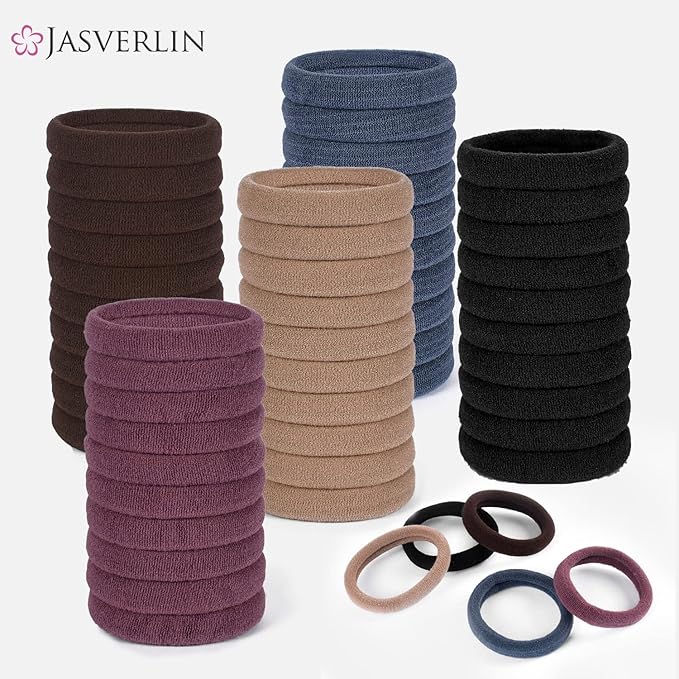 100 Pcs Dark Brown No Damage Hair Ties Cotton Ponytails Holders Seamless Soft Thick Hair Bands, Accessories for Women Girl 1 1/2 inch (Dark Neutral)