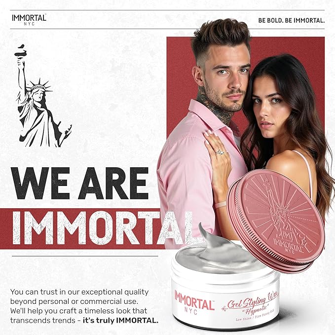 Immortal NYC Hair GEL STYLING WAX - Hypnotic, Maximum Firm Strong Hold, Low Shine Gel/Wax - Mens Water Based Pomade/Hair Wax, No Residue Hair Pomade - All Natural Gel/Wax for All Hair Types