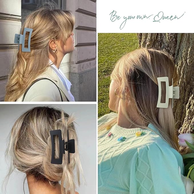 3.5 Inch Square Hair Clips for Women 6 Pack Hair Claw Clips Medium Claw Clips for Thick Thin Hair Rectangle Banana Jaw Hair Accessories for Women Girls -Basic