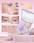 Holographic Multichrome Glitter Eyeshadow&Highlighter Palette, Sparkling Color Shift Metallic Shimmer Face Eye Shadow Palette,Highly Pigmented Cream Purple Mermaid Facial Illuminator Fairy Makeup-02