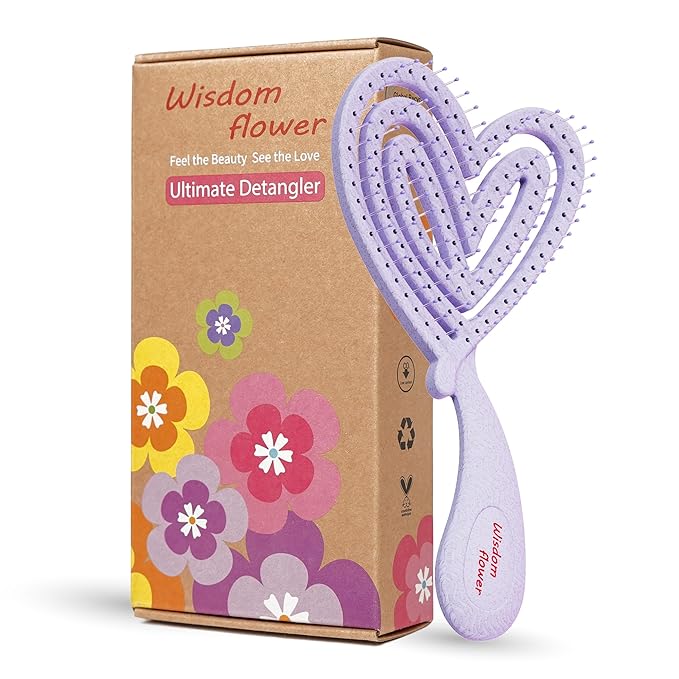 Detangler Brush – Heart-Shaped Detangling Brush for Curly, Wavy, Thick Hair – Lilac Veil Hairbrush for Women with Bowl-Curve, Flexible Bristles, Blow Dryer Safe, Regular