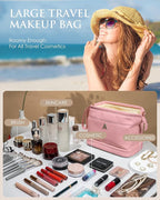 Gifts for Teen Girls, Initial Large Makeup Bag, Personalized Double Layer Cosmetic Bag with Makeup Brush Organizer, Waterproof, Large Capacity PU Leather Toiletry Bag, Friend gifts