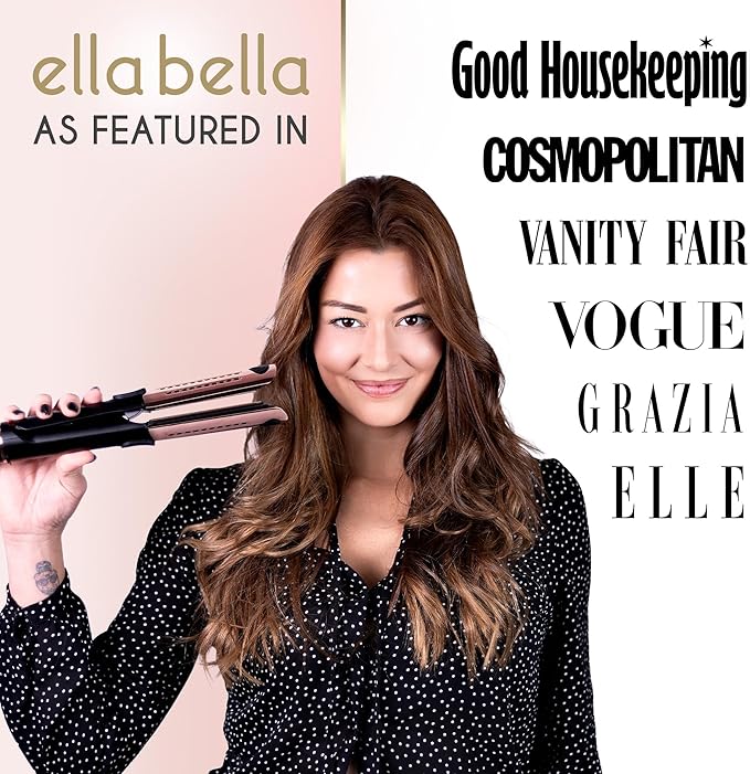 ELLA BELLA® Hair Straightener and Air Curler 2 in 1 • Titanium Flat Iron Curling Iron in One • Cooling Air Vents to Effortlessly Lock in Style • Multiple Looks, Professional Salon Results