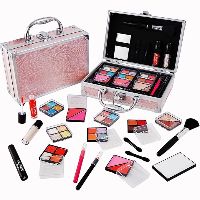 Makeup Kit for Teenager & Women Full Kit, All in One Makeup Set With The Small Cosmetic Train Case, Professional Makeup Kit, Makeup Gift Set for Women Girls (pink)