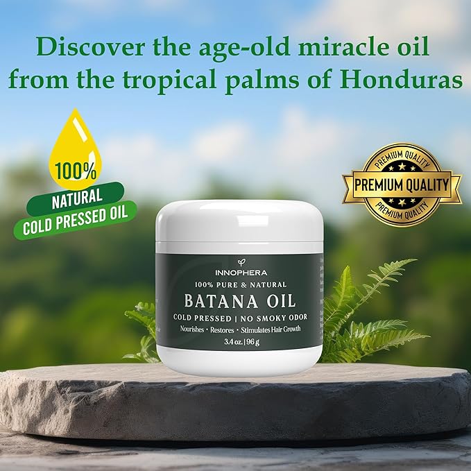 Batana Oil for Hair Growth ‒ Cold Pressed with No Smoky Odor ‒ 100% Pure & Natural from Honduras ‒ Nourishes, Moisturizes & Restores Hair ‒ 3.4 oz.