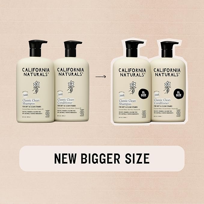 California Naturals Coconut Shampoo & Conditioner, Natural, Vegan, Cruelty, Silicone, Paraben, and Sulfate Free Shampoo, All Hair Types, 20 Fl Oz (Pack of 2), Classic Clean Coconut