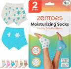 ZenToes Moisturizing Socks for Cracked Heel Treatment, Vitamin E, Olive Oil and Jojoba Oil Heel Socks, Stocking Stuffers for Women, Spa Self Care Gifts for Women (White & Blue Snowflake, Regular)