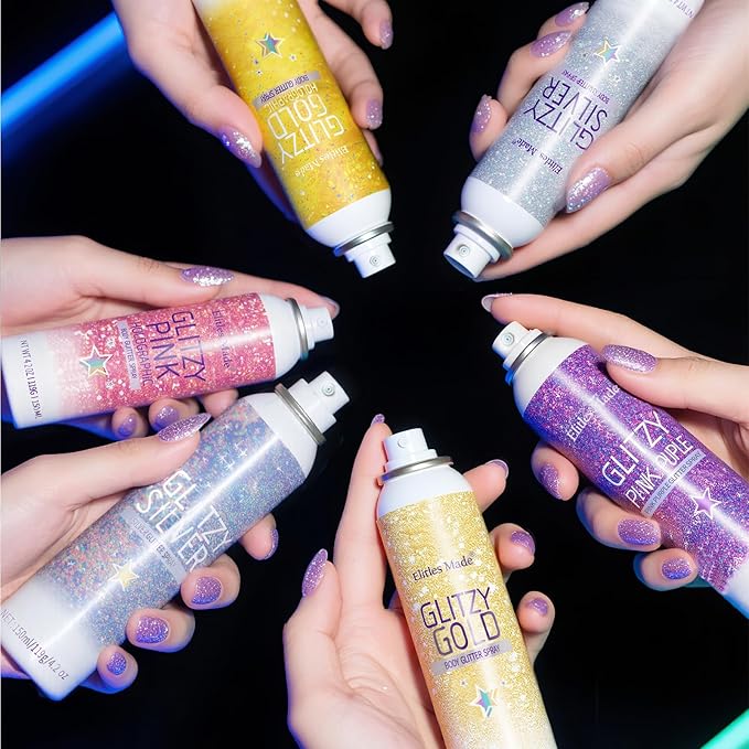 Hair Glitter, 2PCS Body Glitter Spray Glitter Hairspray for Kids Women, Long-Lasting Quick-Drying Holographic Glitter Spray for Hair and 8.4 Fl OZ (Holo Silver+ Holo Pink)