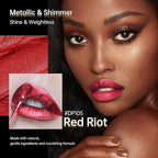 Red Lipsticks for Women Metallic Lipstick Long Lasting Non Stick Cup Lip Gloss, Metal Shine Lightweight Hydrating Full Coverage Lip Color, DP105 Red Riot