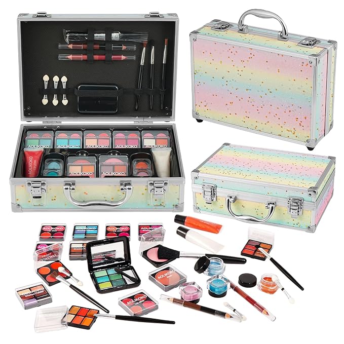 Makeup Kit for Teenager & Women Full Kit, All in One Makeup Set With The Small Cosmetic Train Case, Professional Makeup Kit, Makeup Gift Set for Women Girls (Set A)