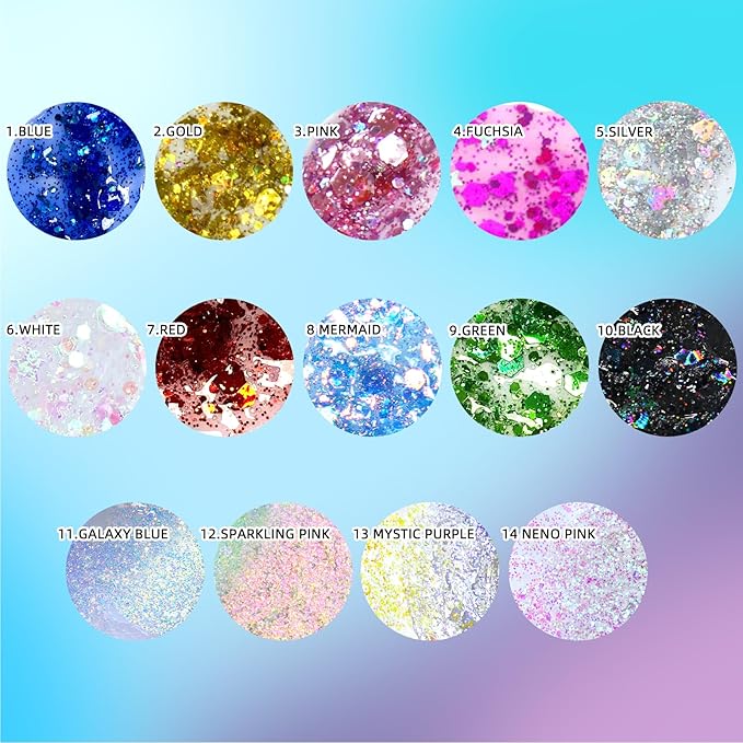 DAGEDA Body Glitter Gel, Holographic Face Glitters Body Gel Shimmer Liquid Eyeshadow, Color Changing Glitter for Face Hair Nails, Glitter Under Light Festival Glitter Makeup 1.7oz (Mystic Purple)