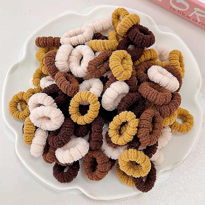 500 PCS Multicolor Cotton Hair Ties, Small Seamless Kids Hair Ties – Soft No-Crease Baby Hair Elastics for Girls, Kids & Toddlers, Gentle Ponytail Holders for Thin & Thick Hair. (BROWN)