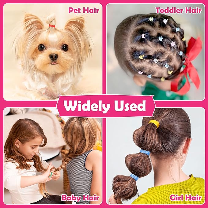 28 Colored Rubber Bands for Hair, 1500 Pcs Small Girls Elastic Ties With 6 Styling Tools - Colorful Accessories for Baby Toddlers Kids