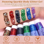 Boko 50ML Body Glitter Gel, Pink Chunky Glitter Gel for Face Hair Body Love Heart Makeup, Mermaid Face Glitter Sequins for Festival Music Concert Party Rave Accessories