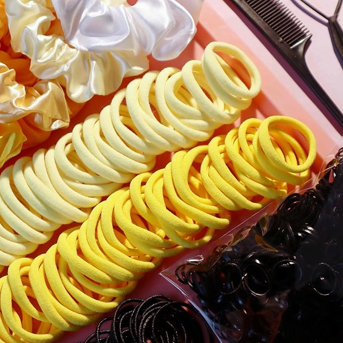 YANRONG Women's Hair Accessories Set: 755 Seamless Ponytail Holders, Variety Hair Scrunchies, Bands, and Ties for Thick and Curly Hair (Yellow)