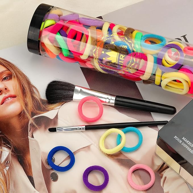 Hair Ties for Women And Kids, 100PCS Seamless Thick Cotton Hair Band, Elastic Baby Hair Ties No Damage Ponytail Holder, Rainbow (Set6)