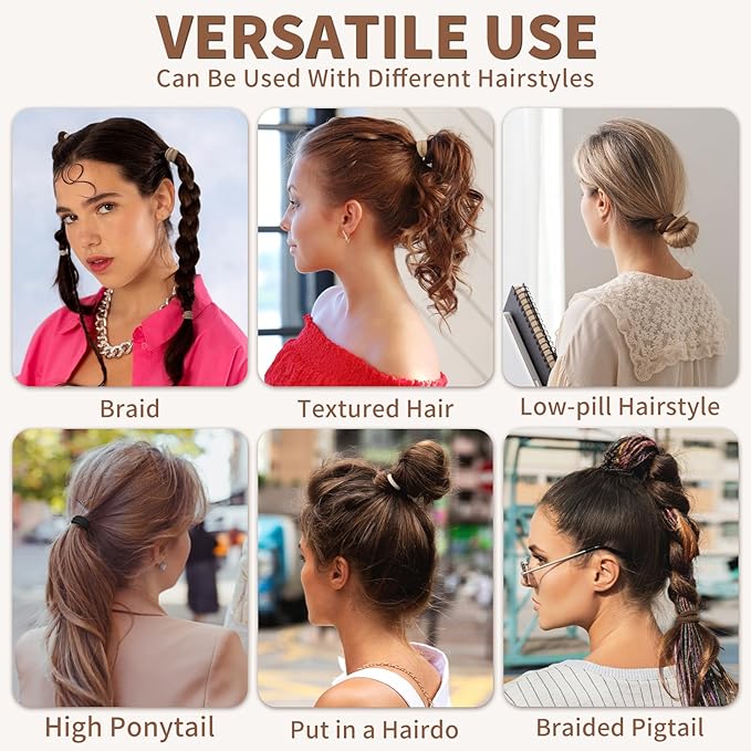 Hair Ties Black 100Count Extra Thick 5CM, Bulk Elastic Hair Bands for Thick Heavy Hair, Seamless Hair Accessories for Girls Women, Ponytail Holder (Black)