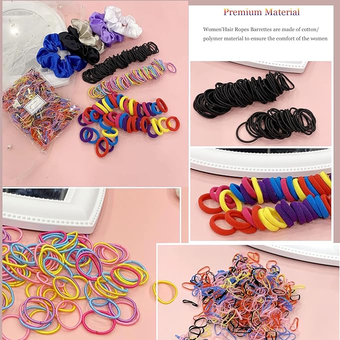 YANRONG Ponytail Holders and Scrunchies For Girls and Women, Traceless Elastic Ropes and Rubber Bands For Hair, Baby and Kids (2155PCS) Mix