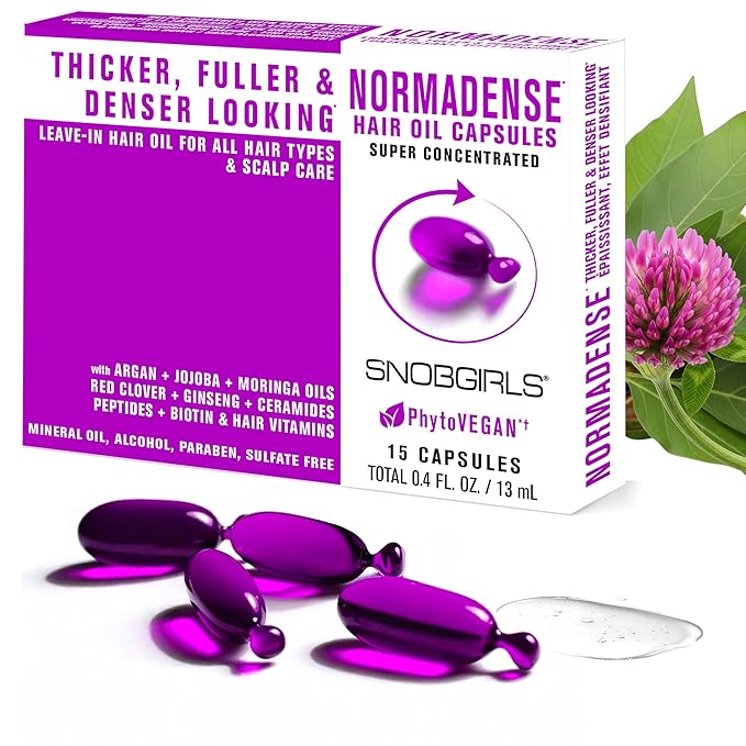 Thickening Hair Oil Capsules – Leave-In Serum for Normal to Thin-Looking Hair w/ Biotin, Niacinamide & Ceramides | Mineral Oil, Sulfate and Paraben Free, Vegan | Fuller-Looking, Denser Hair | 15Ct