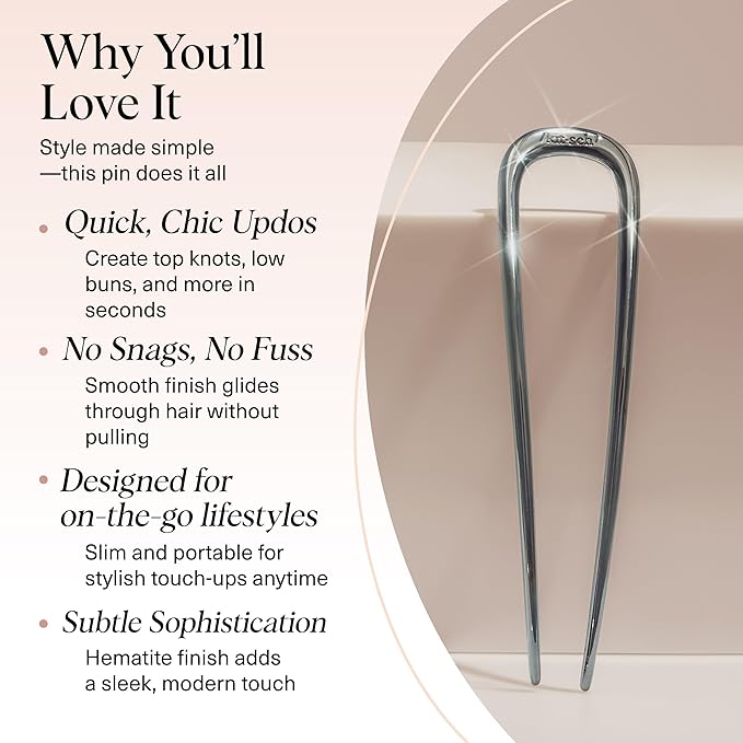 Kitsch Metal French Hair Pin for Women - Elegant Hair Accessories, Ideal for Buns & French Twist, Designed for a Secure, Comfortable Fit | Ideal Gifts for Women - Hematite