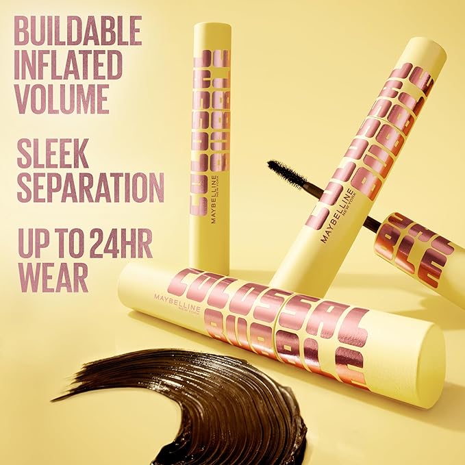 Maybelline The Colossal Bubble Washable Mascara, Buildable Mascara Volume and Length Formula for Bold, Separated Lashes, Brownish Black, 1 Count