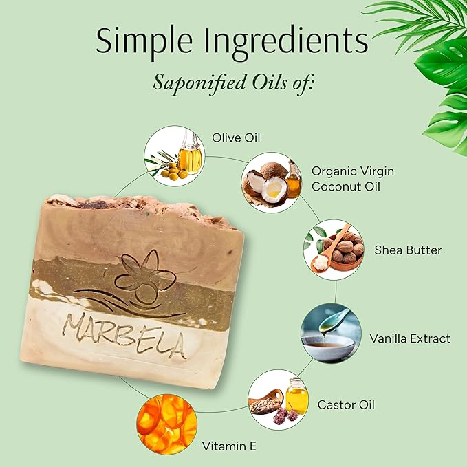 Marbela Cosmetics Coco Vanilla Handmade Soap Bar - Made in USA, Vegan Friendly, Palm Oil Free, Natural Bar Soap - Gentle Face & Body Soap for Daily Skin Care, Moisturizing & Nourishing - 3.5 oz