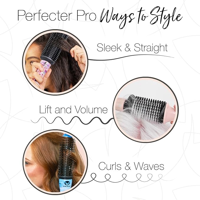 CALISTA Perfecter Pro Heated Round Brush | Lift, Volumize, and Style with No Heat Damage for Healthier-Looking Hair | 1.0" for Shoulder Length Styles | Dual Voltage & Adjustable Temp (1.0, Rose Gold)