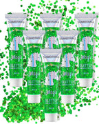 6PCS Green Face & Body Glitter Gel Kit - Holographic Chunky Sequins for Festival, Rave Accessories | Green Face Paint for Women, Kids Sparkling Makeup | Easy to Apply & Wash Off