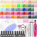 53PCS Gel Nail Polish Kit with U V light and Drill Starter Kit, 35 Colors Gel Polish Set 5pcs Top Base Coat All season Fashion Popular Colors Professional Nail Lamp Gel Manicure Kit Gifts for Women