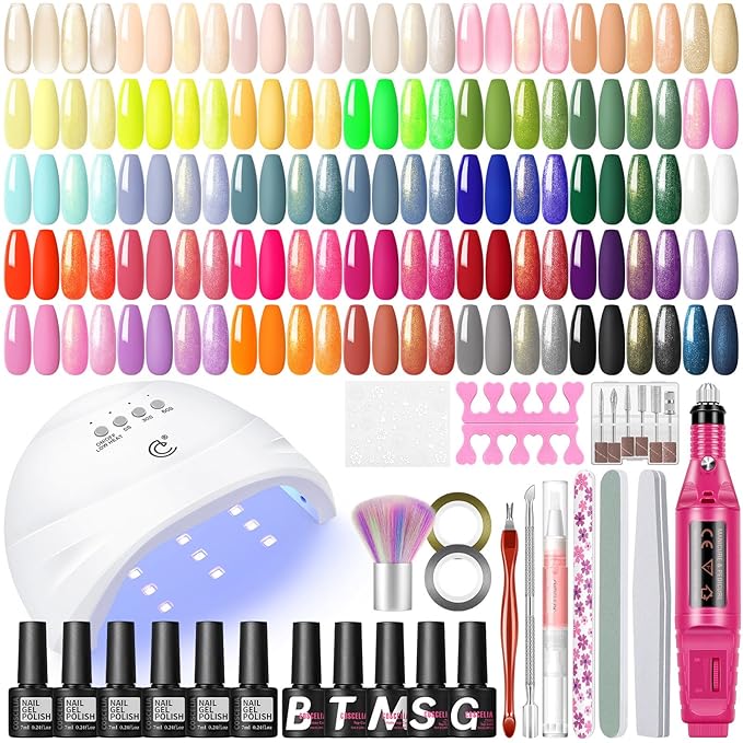 53PCS Gel Nail Polish Kit with U V light and Drill Starter Kit, 35 Colors Gel Polish Set 5pcs Top Base Coat All season Fashion Popular Colors Professional Nail Lamp Gel Manicure Kit Gifts for Women